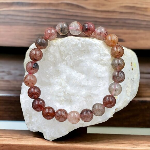Red Quartz Crystal Gemstone Bracelet Handmade - Picture 5 of 6